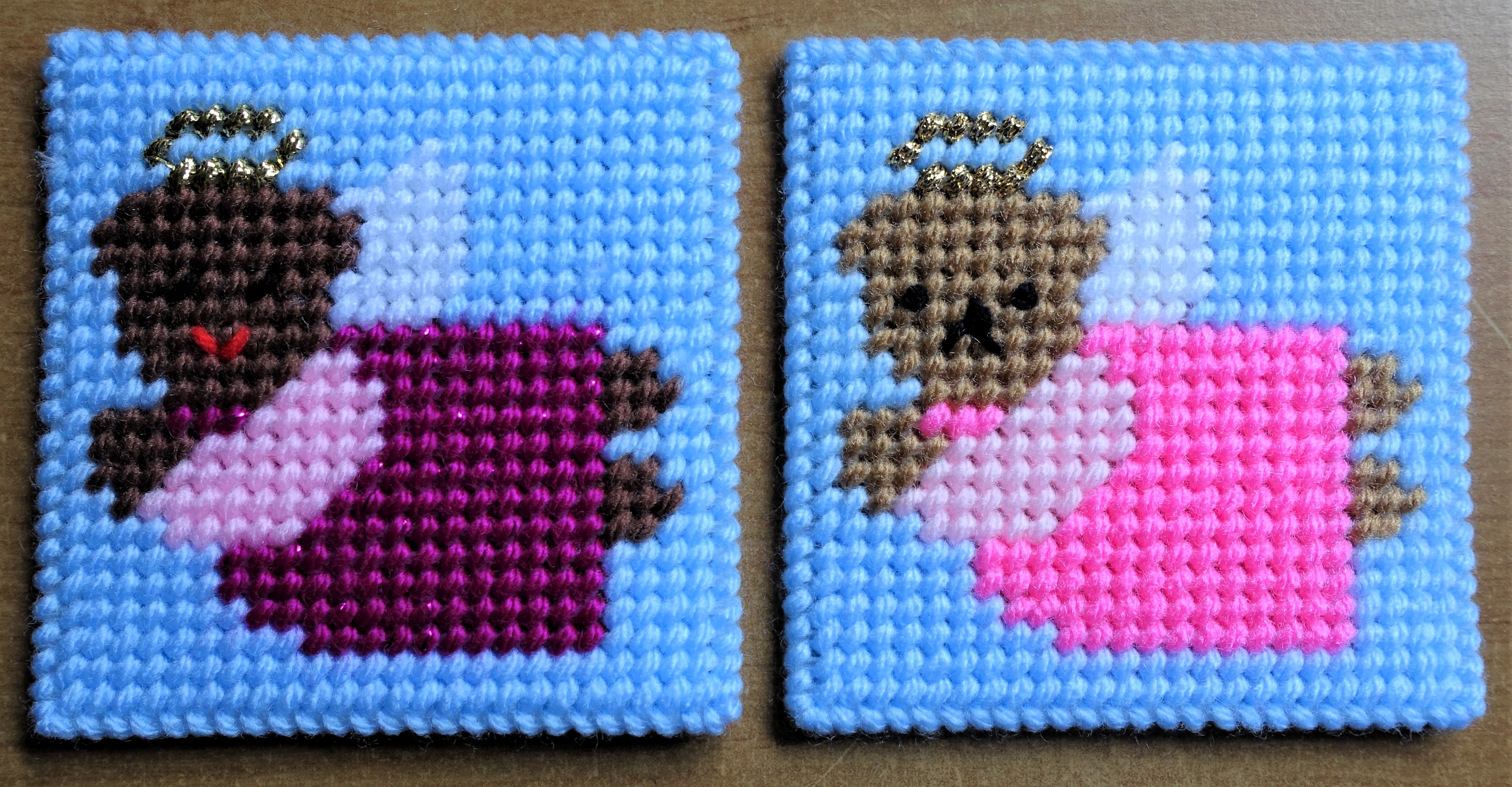 Two Plastic Canvas Bear Angel Coasters