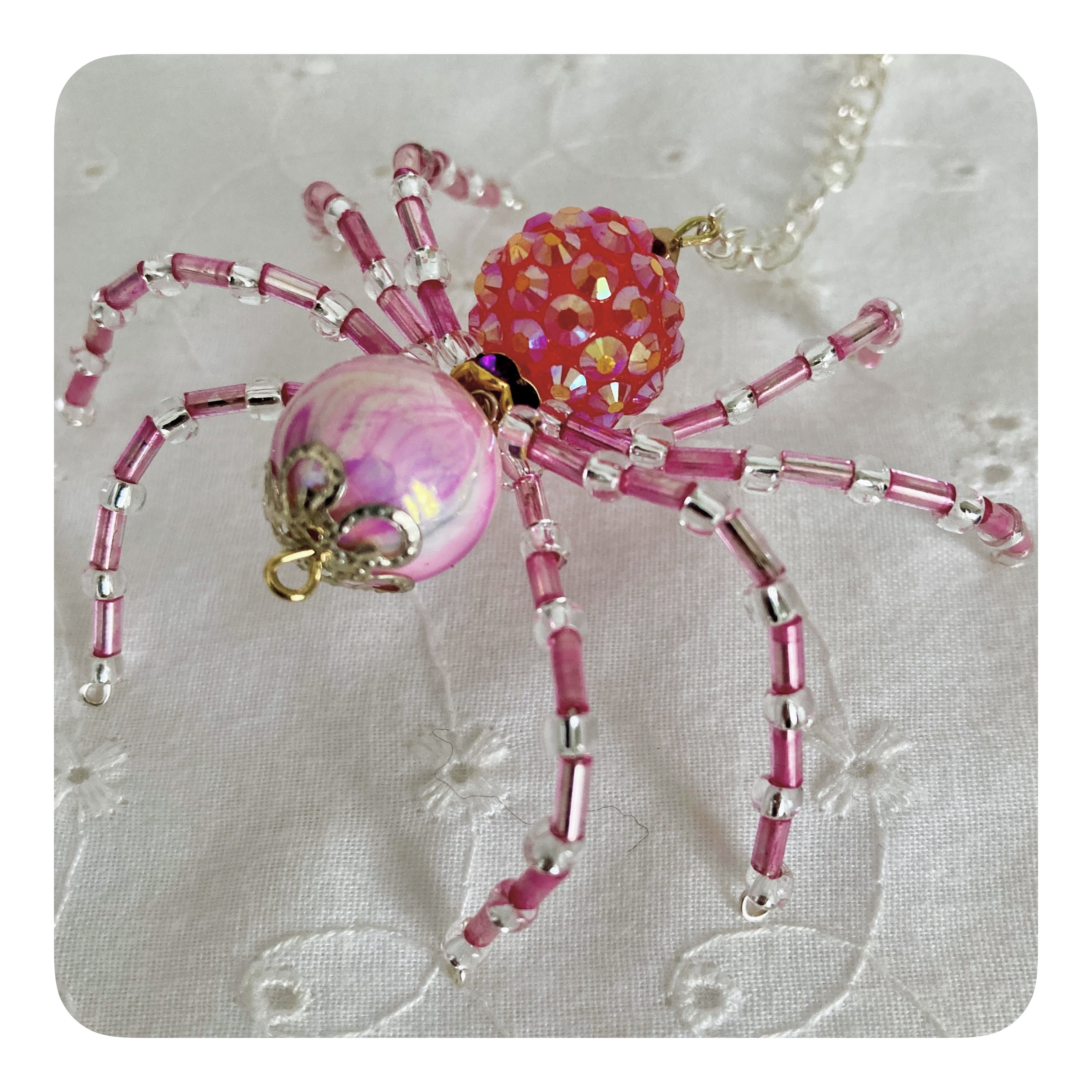 Pink Beaded Christmas Spider
