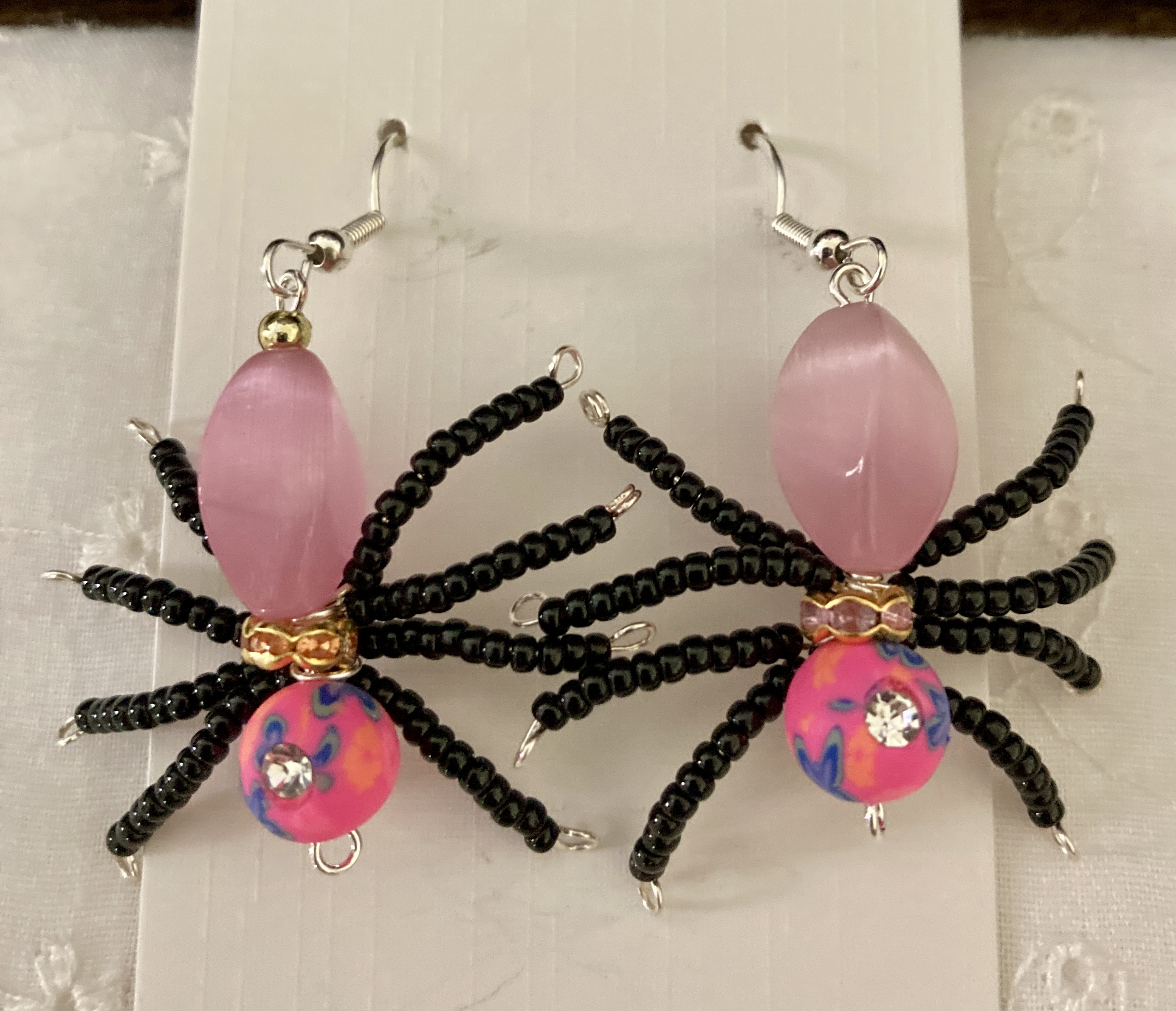 Halloween Pink Spider Earrings