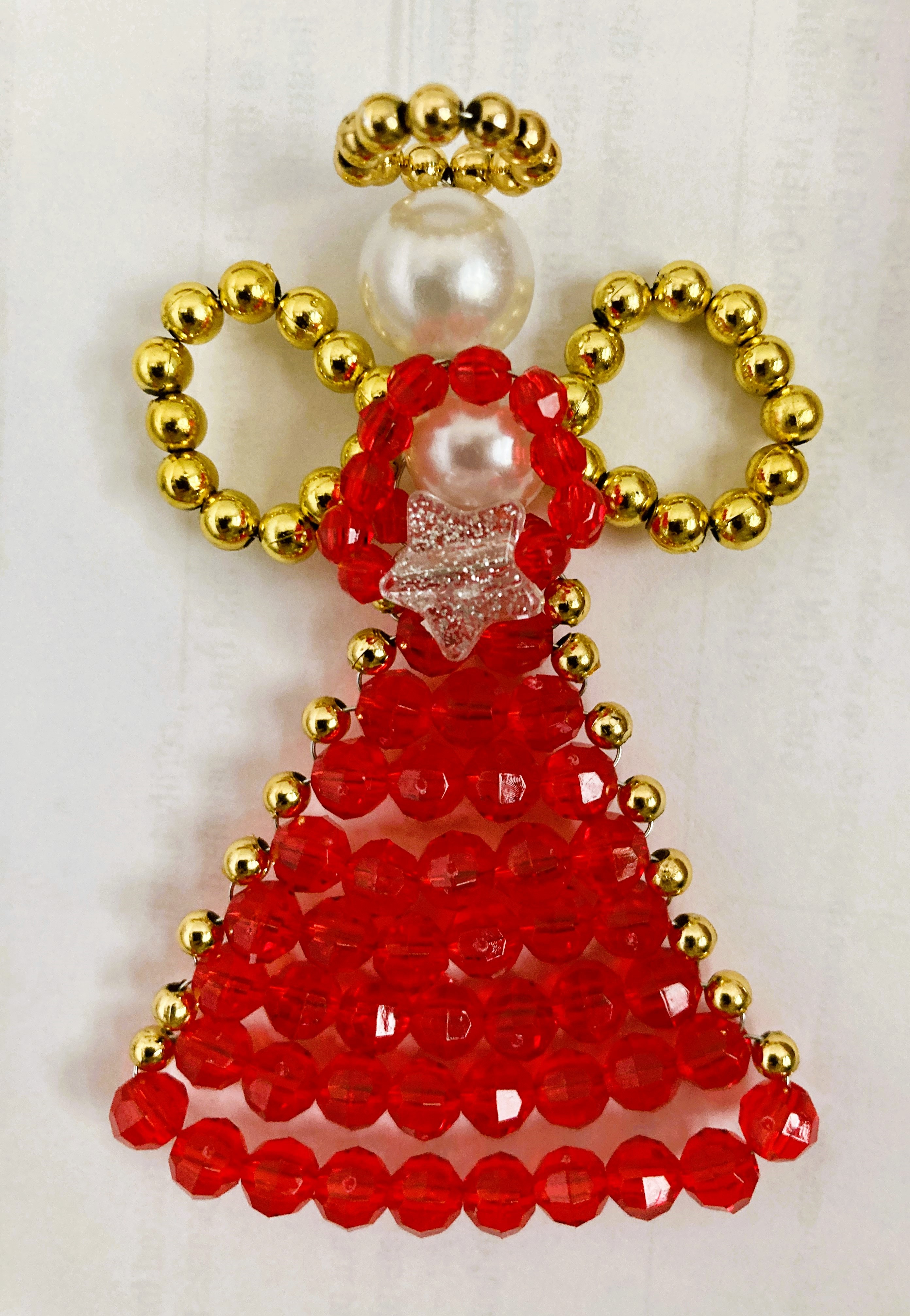 Red Beaded Angel Ornament