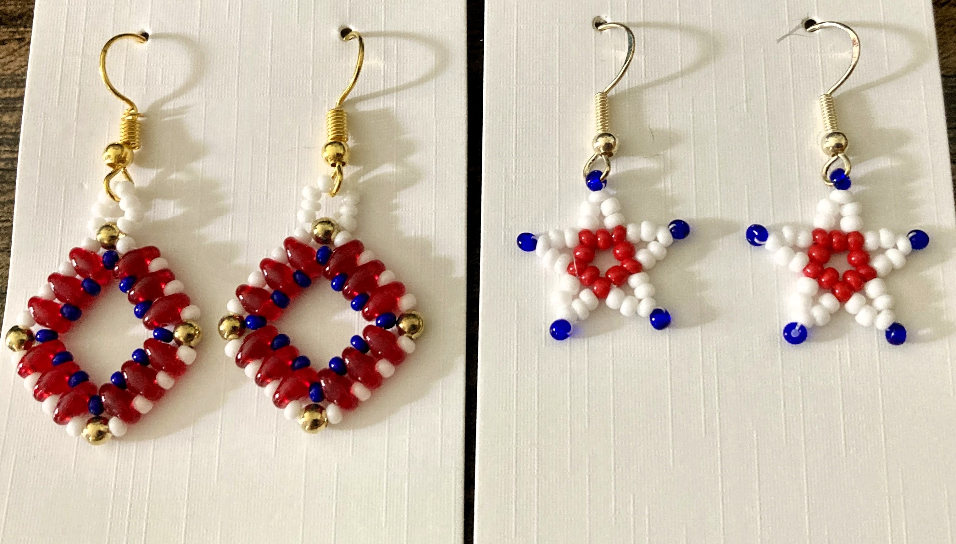 Red White & Blue Beaded Pierced Earrings
